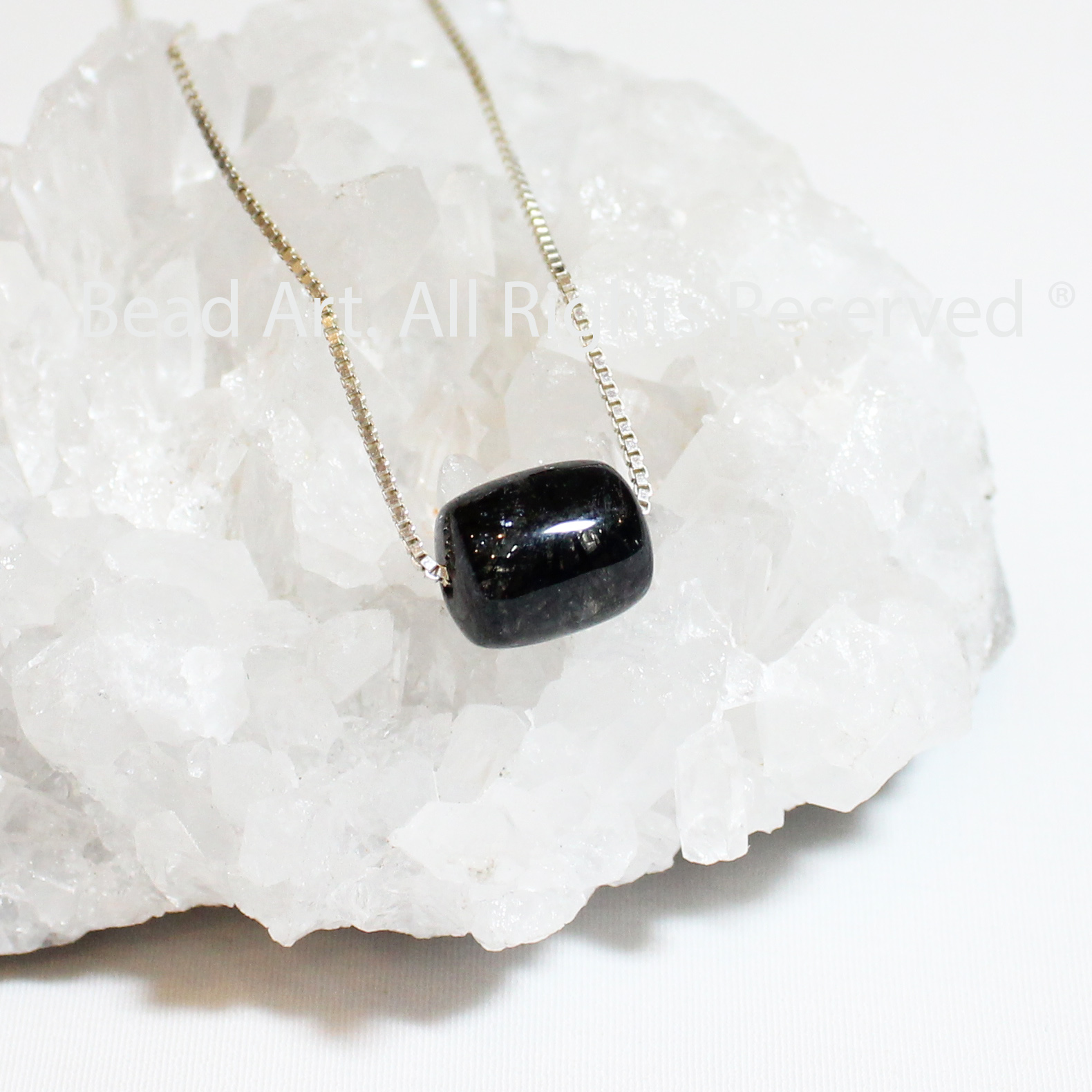 Dây Chuyền 10x8MM Đá Thạch Anh Tóc Đen, Black Rutilated Quartz Tự Nhiên Loại AAA Và Bạc 925, Thuỷ, Mộc, Vòng Cổ, Trang Sức Phong Thuỷ - Bead Art