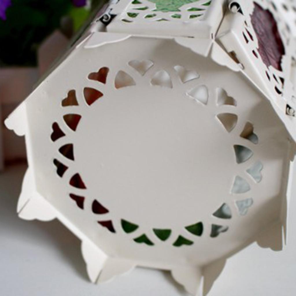 Tea Light Candle Holder Moroccan Lantern Coloured Glass Candlestick White