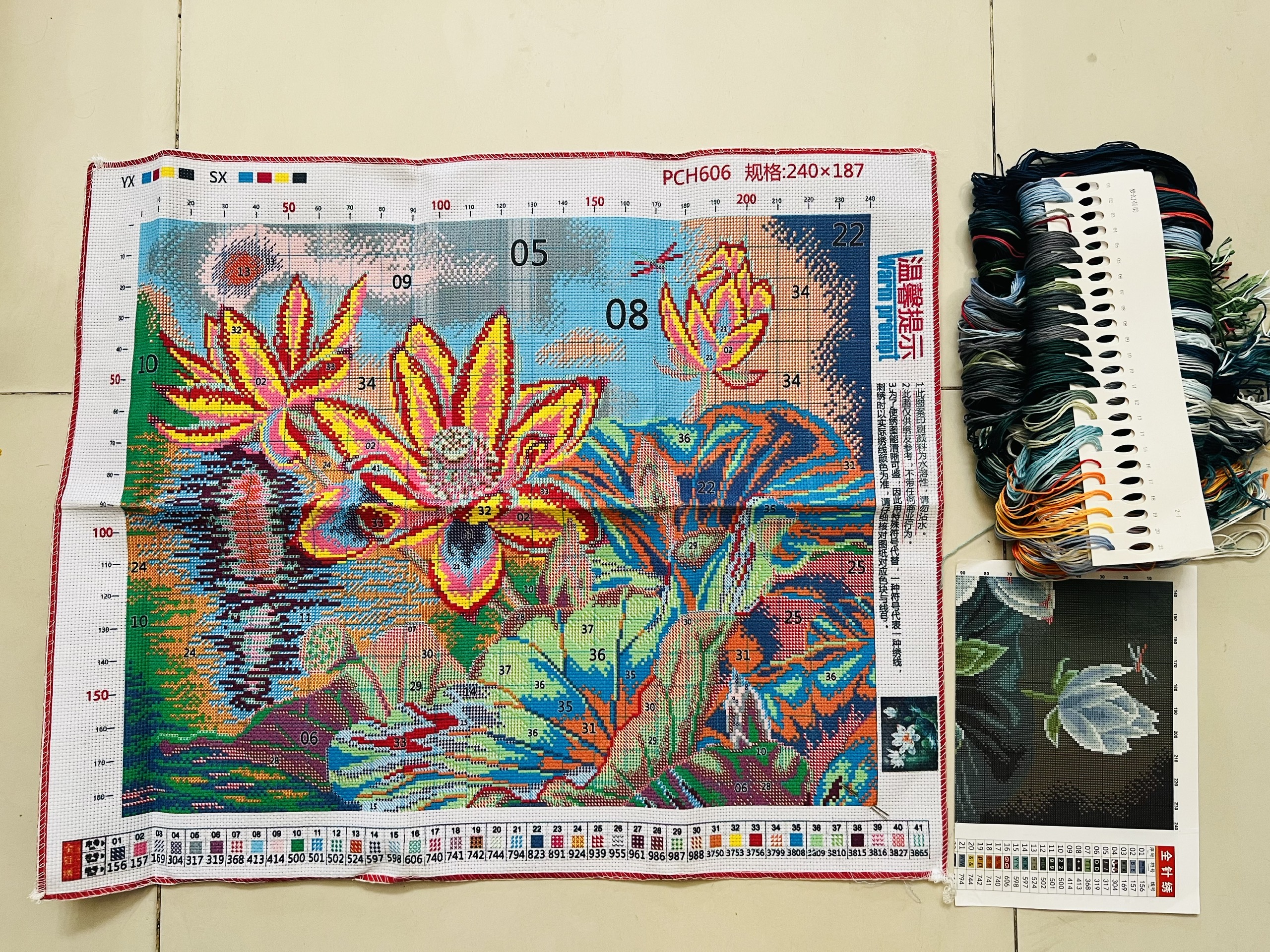 Tranh thêu kín chữ thập Hoa sen 606, kích thước 75*50 cm
