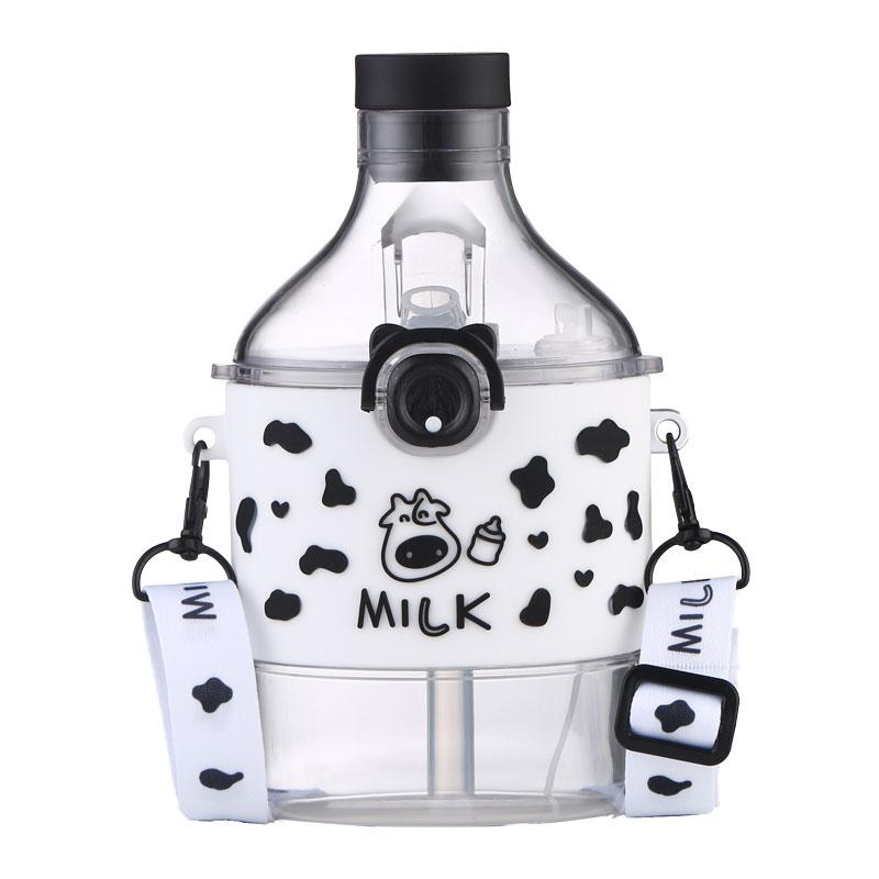 Mùa Hè Bò Họa Tiết Nước Xịt Di Động Trẻ Em Bình Nước Có Ống Hút Dây Đeo Cho Bé Mẫu Giáo Núm Vú Sippy Cup Không Chứa BPA