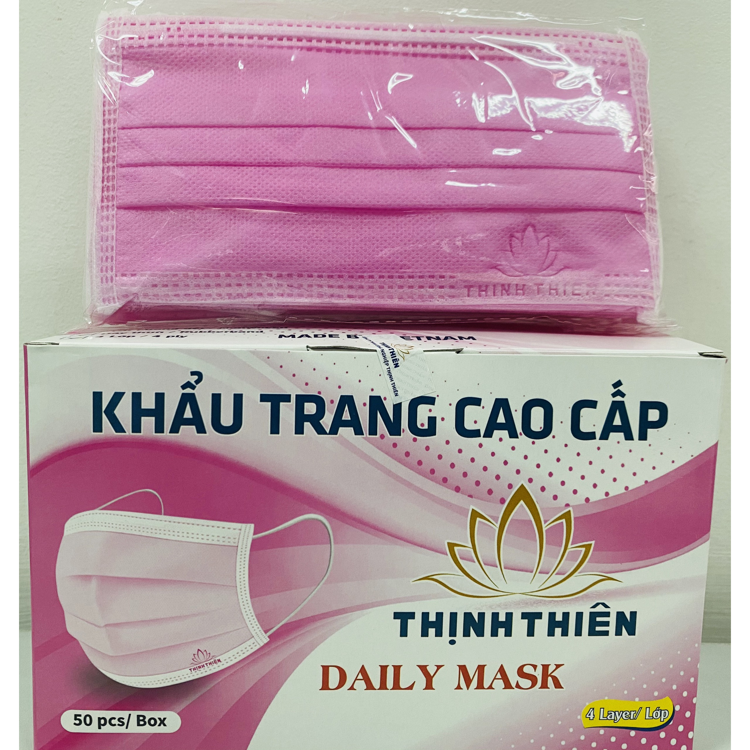 Khẩu Trang Y Tế 4 Lớp Thịnh Thiên (Hộp 50 Cái - Màu Hồng)