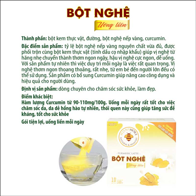 Bột nghệ uống liền 160g Honimore 3 trong 1 -  10 gói Thơm ngon, dễ uống