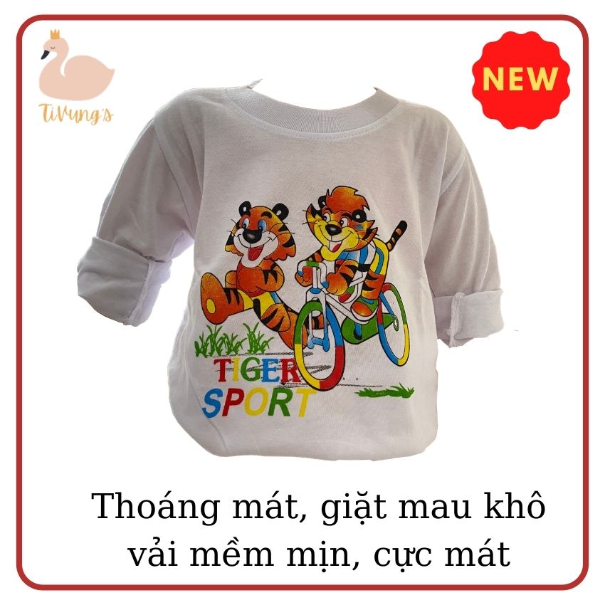 Áo trẻ em sơ sinh tay dài - màu trắng, họa tiết hoạt hình, thun 100% Cotton mềm mịn, thoáng mát - Shop TiVung chuyên quần áo trẻ em