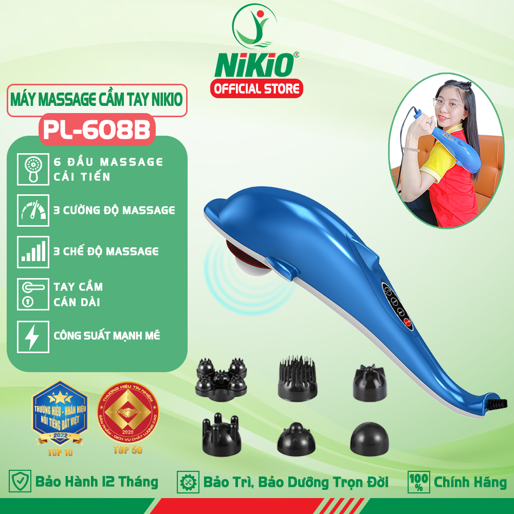 Máy mát xa cầm tay cá heo Nikio PL-608B - Điện tử, 6 đầu massage