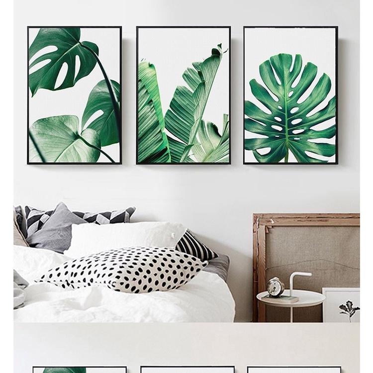 Bộ 3 tranh khung canvas treo tường lá cây