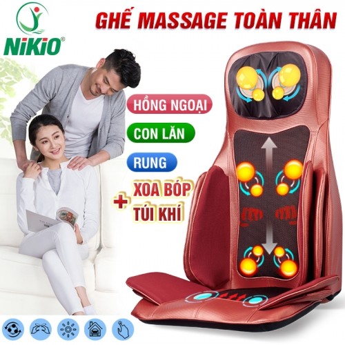 Ghế (Đệm) Massage Toàn Thân Nikio NK-181 - Máy Mát Xa Lưng, Cổ Vai Gáy, Con Lăn 3D Xoa Bóp Chuyên Sâu, Kết Hợp Hồng Ngoại, Rung Và Nhiệt Giúp Cơ Thể Thư giãn, Giảm Căng Thẳng - Màu đỏ