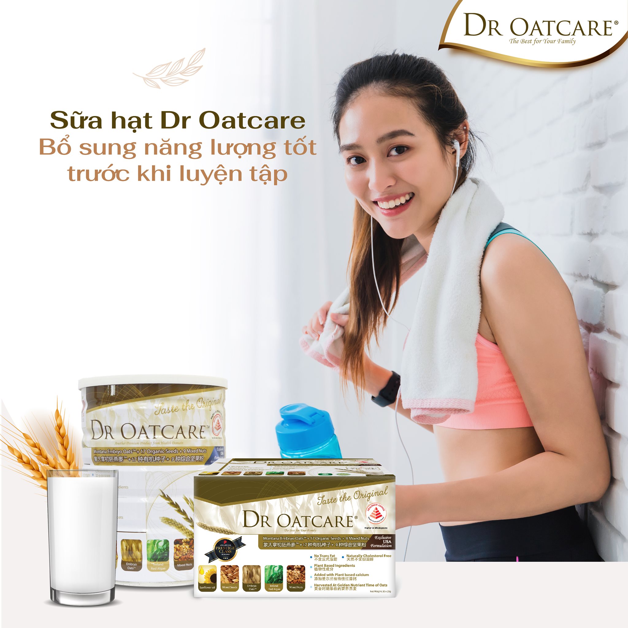 Bột dinh dưỡng ăn liền Dr Oatcare  Dạng lon 850g -Sữa hạt nhập khẩu Singapore