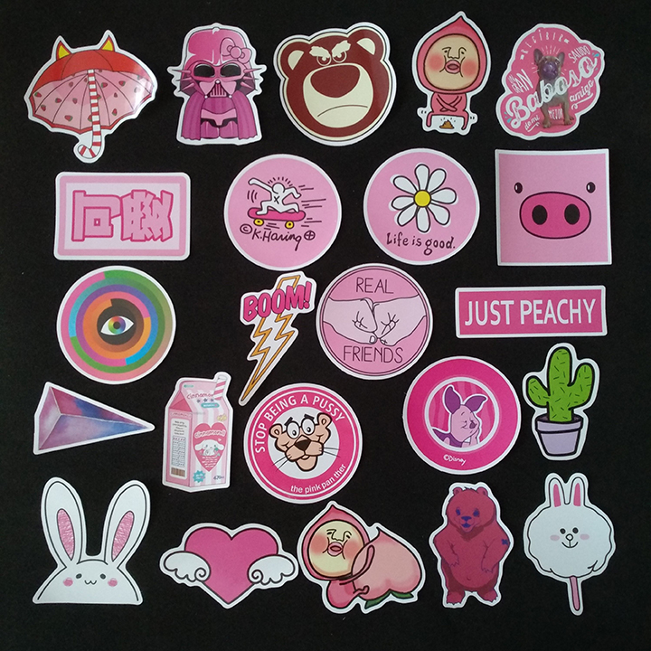 Bộ Sticker dán cao cấp chủ đề HÌNH MÀU HỒNG - Dùng dán Xe, dán mũ bảo hiểm, dán Laptop