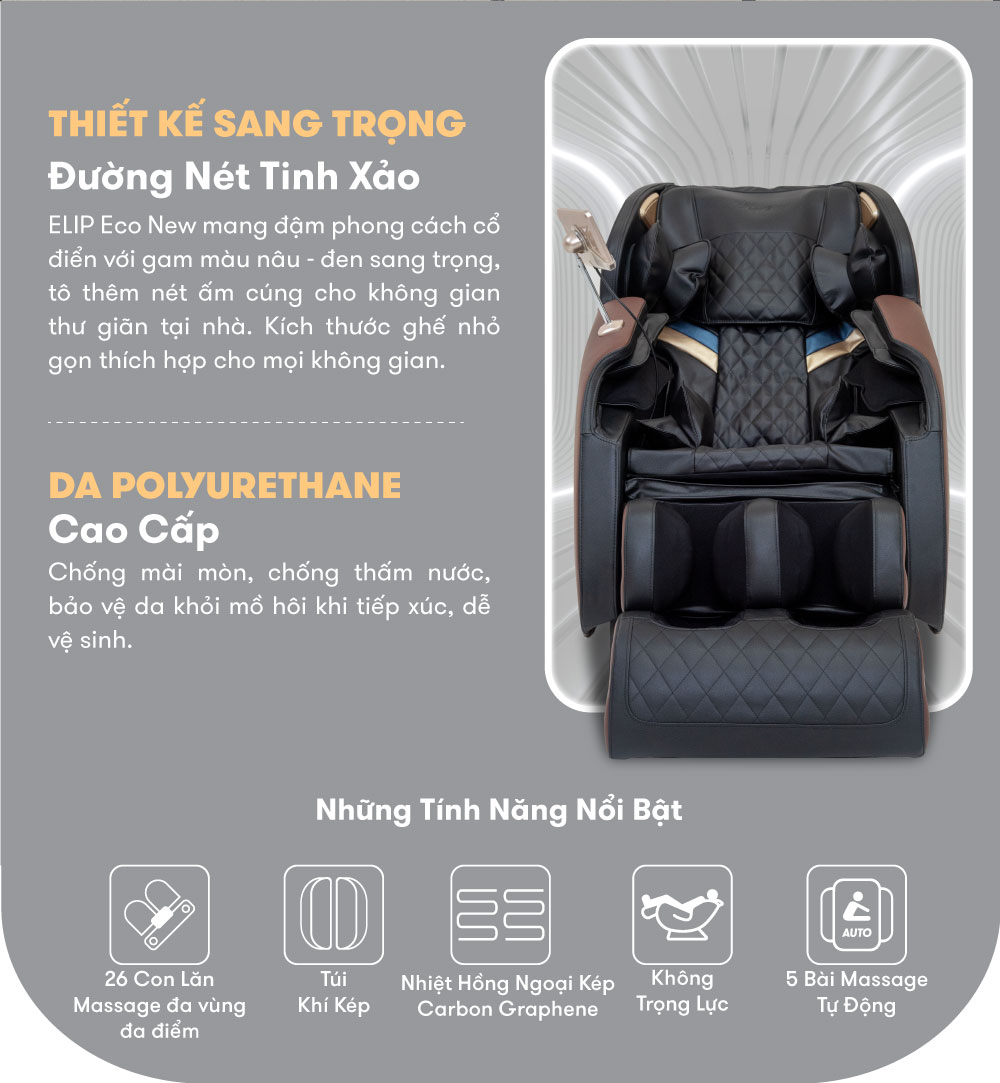 Ghế Massage Toàn Thân ELIP Eco New, massage nhiệt hồng ngoại, không trọng lực