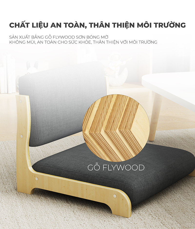 Ghế ngồi bệt kiểu Nhật có tựa lưng mặt đệm êm ái thương hiệu IGA - PG22
