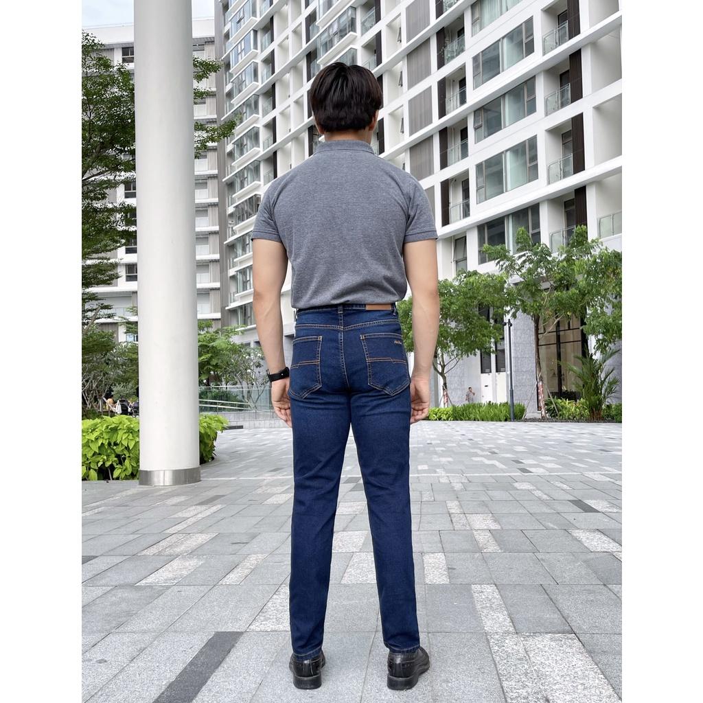 Quần Jeans nam ALE JEANS, ống suông ôm, co giãn nhẹ, xanh đậm, chất liệu thun cotton MWID002D