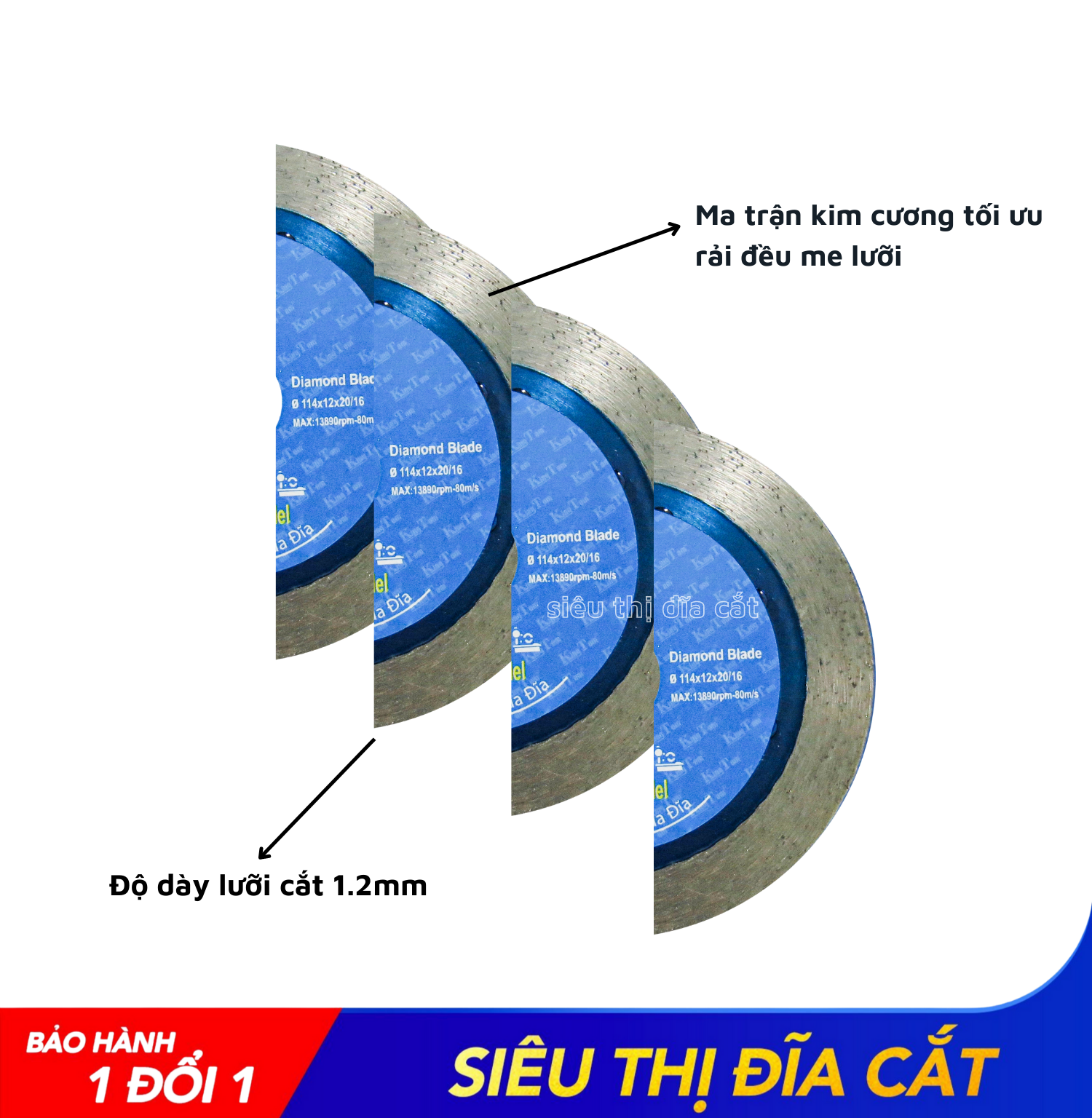 Lưỡi Cắt Gạch 100mm KingTom Me Dày Ướt - Siêu Bén - Siêu Bền