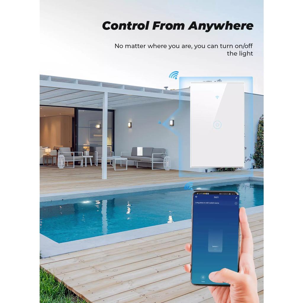 Công Tắc Thông Minh Wifi & RF433MHz, Điều Khiển Đèn Bằng Điện Thoại Hoặc Remote - Không Cần Trung Tính