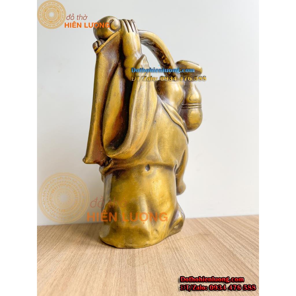 Tượng Phật Di Lặc Vác Gậy Như Ý Bằng Đồng Vàng Cao 19cm