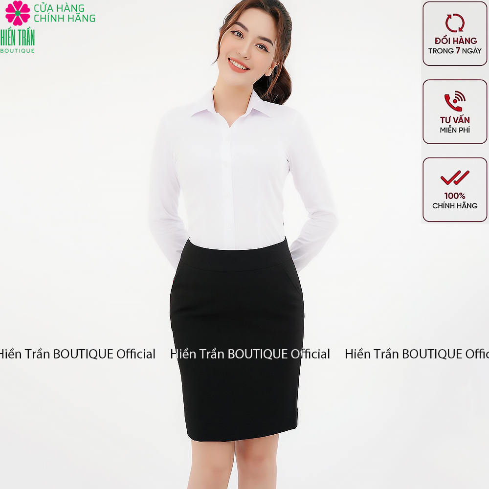 Áo sơ mi Hiền Trần BOUTIQUE công sở dáng suông vải mềm thoáng mát sơ mi dài tay nữ