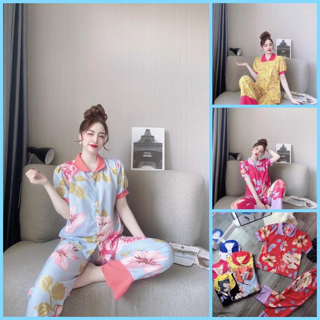 Sét đồ ngủ cổ sen quần dài lụa hàn siêu xinh mặc nhà Đồ bộ freesize giá rẻ