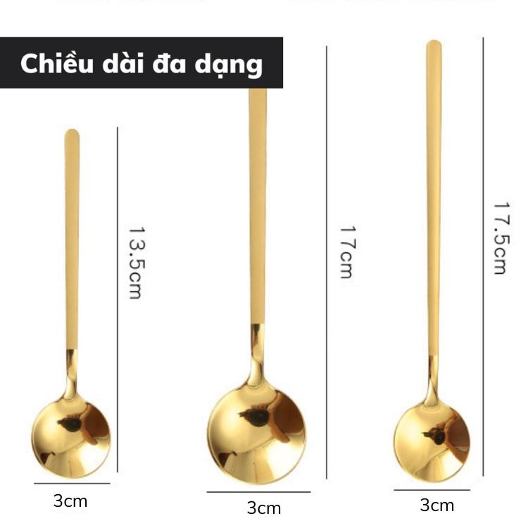 Thìa inox pha tra dụng cụ pha chế cà phê mạ vàng muỗng cafe thiết kế sang trọng cán dài 13 - 15 - 17cm