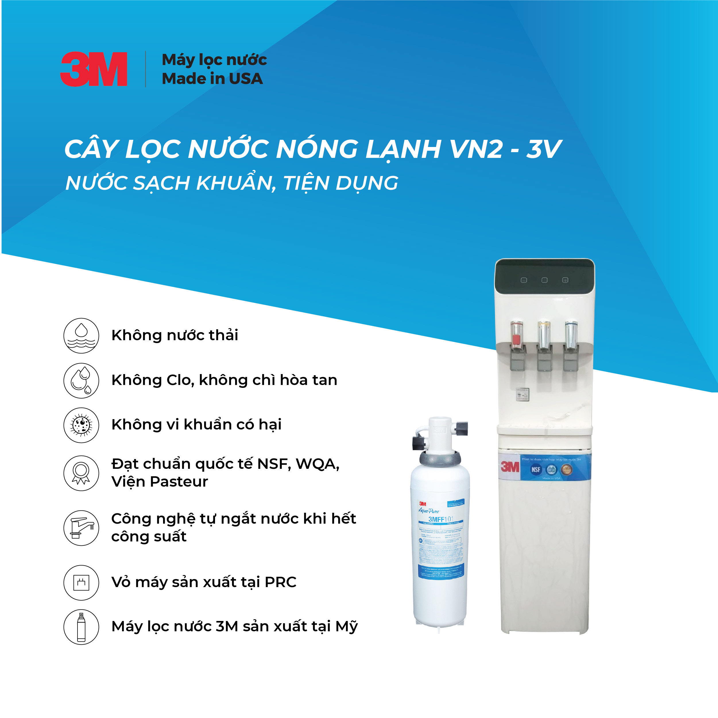 CÂY LỌC NƯỚC NÓNG / LẠNH VN2-3V (SỬ DỤNG 3M FF100) - HÀNG CHÍNH HÃNG 3M