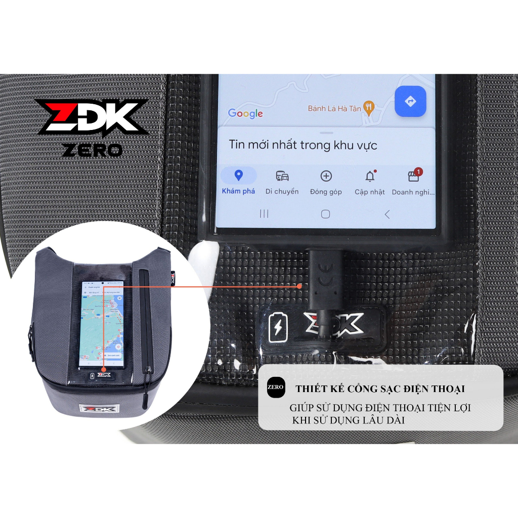 Túi treo xe máy chính hãng ZDK Zero, túi treo đầu xe, túi treo ghi đông xe máy chứa đồ dùng, cảm ứng điện thoại tốt - Hàng chính hãng