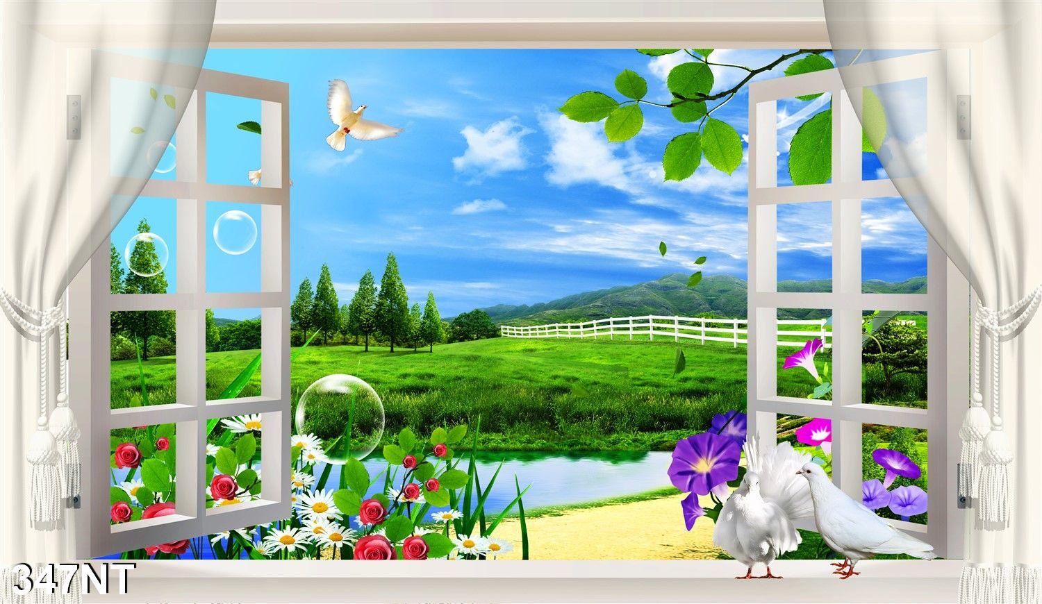 TRANH DÁN TƯỜNG 3D CỬA SỔ PHONG CẢNH ĐẸP 347NT - TRANH DÁN TƯỜNG HÌNH Ô CỬA SỔ NHÌN RA PHONG CẢNH