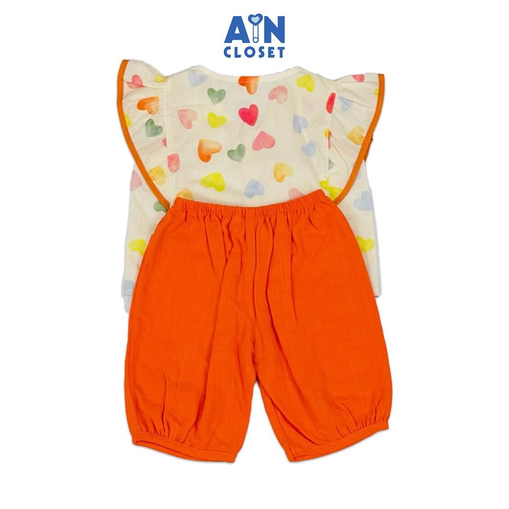 Bộ quần áo Lửng bé gái học tiết Tim Bèo Cam Cotton - AICDBGNXUBTA - AIN Closet