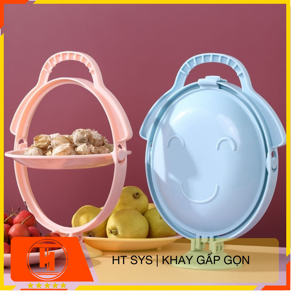 Khay đĩa mứt gấp gọn để bàn HT SYS - Tích hợp 3 đĩa đựng hoa quả, bánh kẹo, mứt tết - Chất liệu nhựa ABS cao cấp - Giao màu ngẫu nhiên