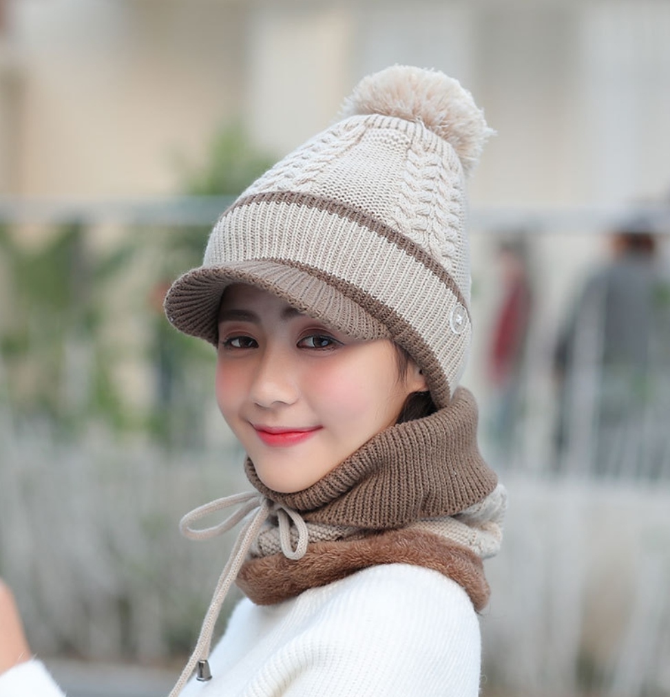 Mũ len nữ nón len giữ ấm lưỡi trai beret tặng kèm khăn len choàng cổ dona21102507