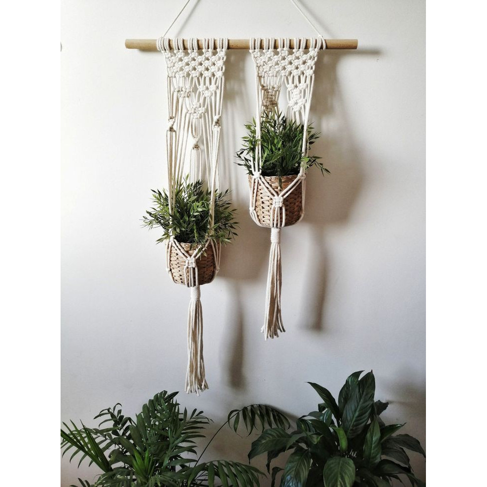 1 dây tết macrame treo tường trang trí treo 2 chậu cây cảnh