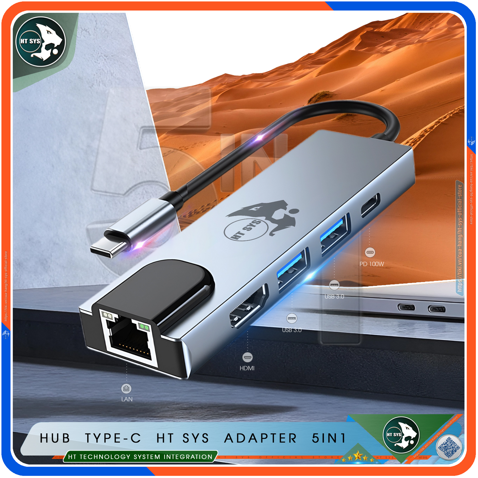 Hub Type C HT SYS 5in1 - Hub Chuyển Đổi USB Type-C To HDMI Chuẩn HDTV - Cổng Mạng Lan / HDMI 4K / USB 3.0 / Sạc Nhanh Type C PD - Kết Nối Nhiều Thiết Bị Với Tốc Độ Cao - Dành Cho MacBook / Tivi / Laptop / PC / Máy Tính Bảng / Smartphone – Hàng Chính Hãng