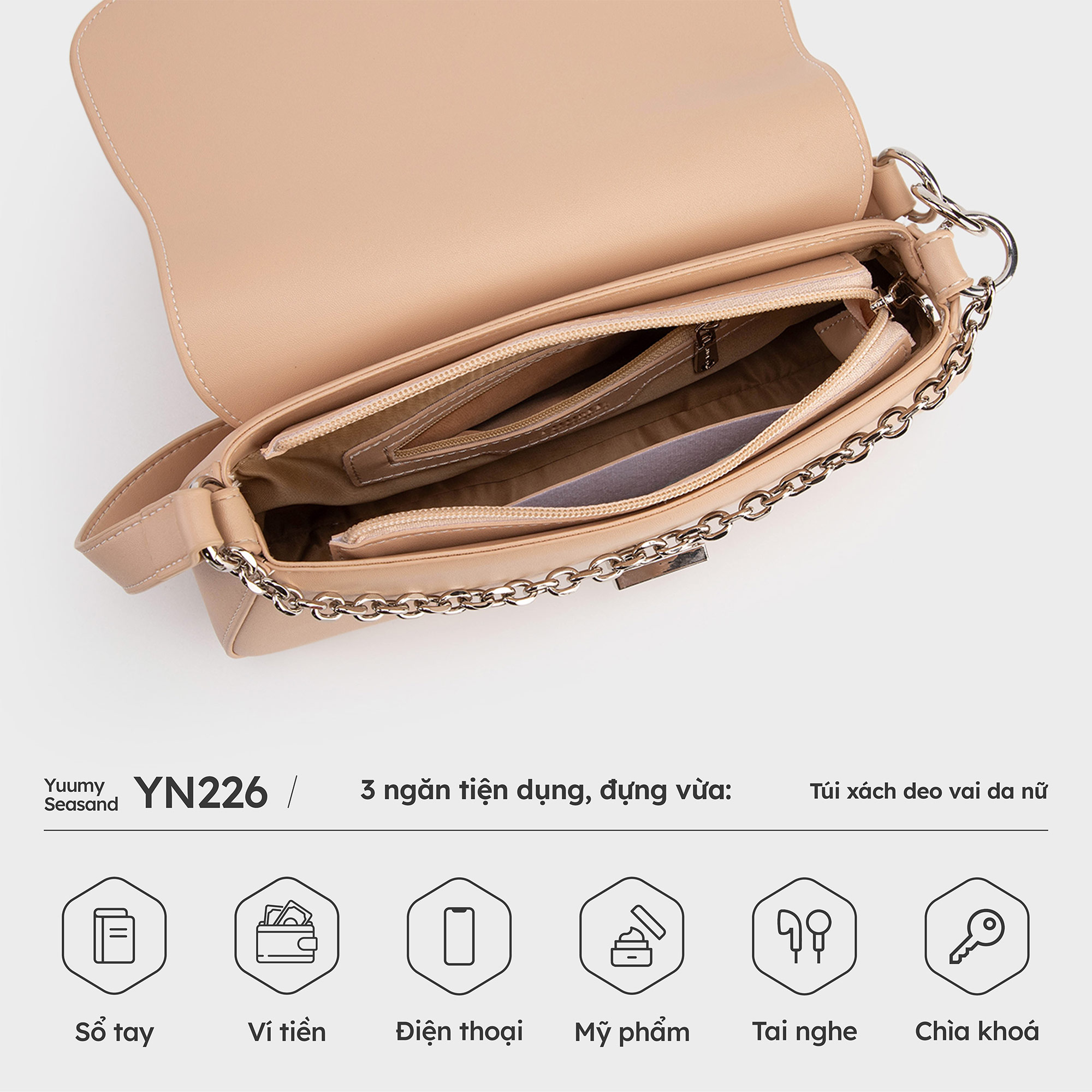 Túi xách đeo vai da nữ thiết kế đơn giản trẻ trung YUUMY Seasand YN226