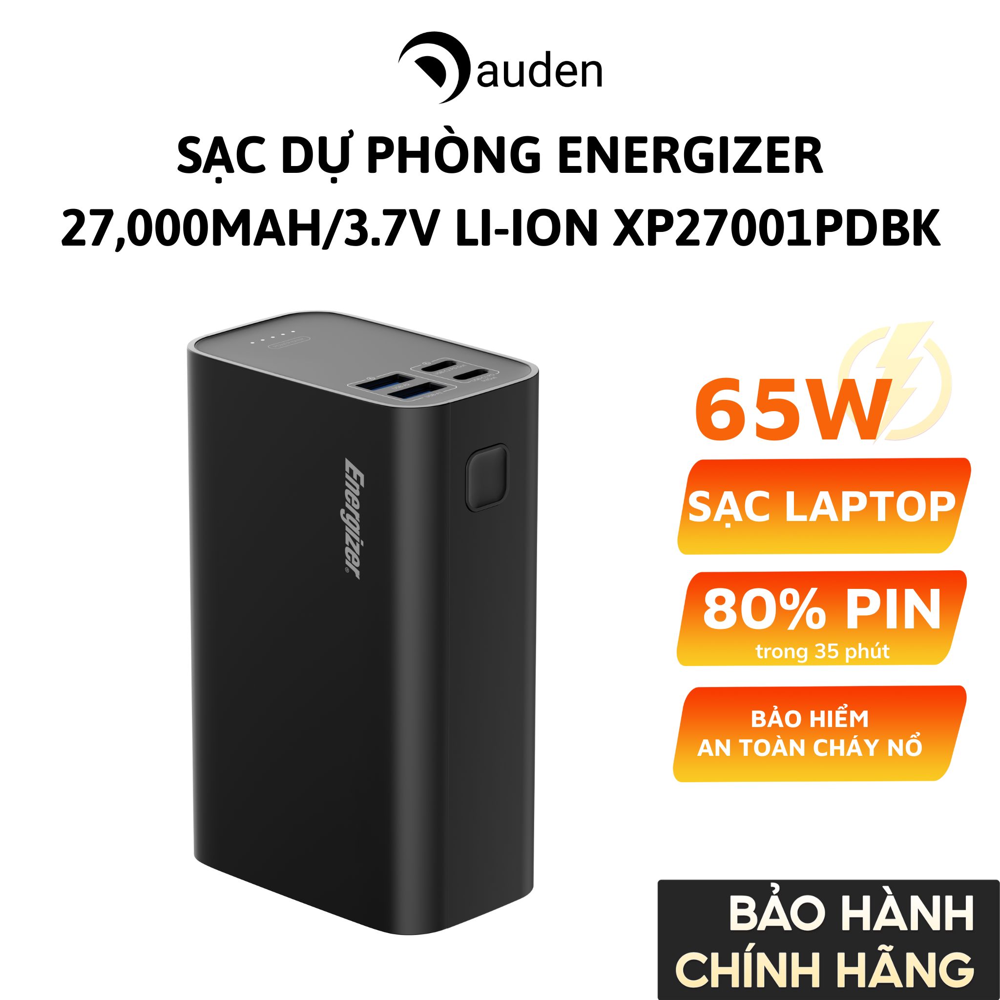 Sạc dự phòng Energizer PD140W, PD65W 27,000mAh/3.7V Li-ion XP27001PD, hỗ trợ sạc cho Laptop, chống cháy nổ - Hàng chính hãng bảo hành 12 tháng