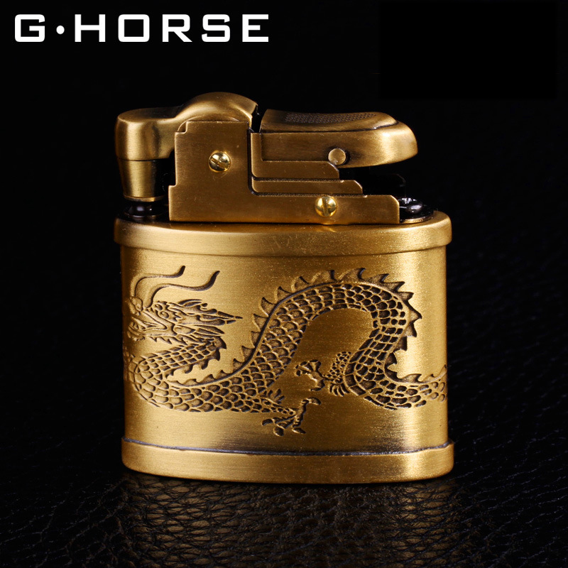 Vỏ Hột Quẹt Bật Lửa Cối Xăng Đá Ghorse Kiểu Cổ Khắc Rồng Cuộn Đẹp Độc Lạ Dùng Xăng