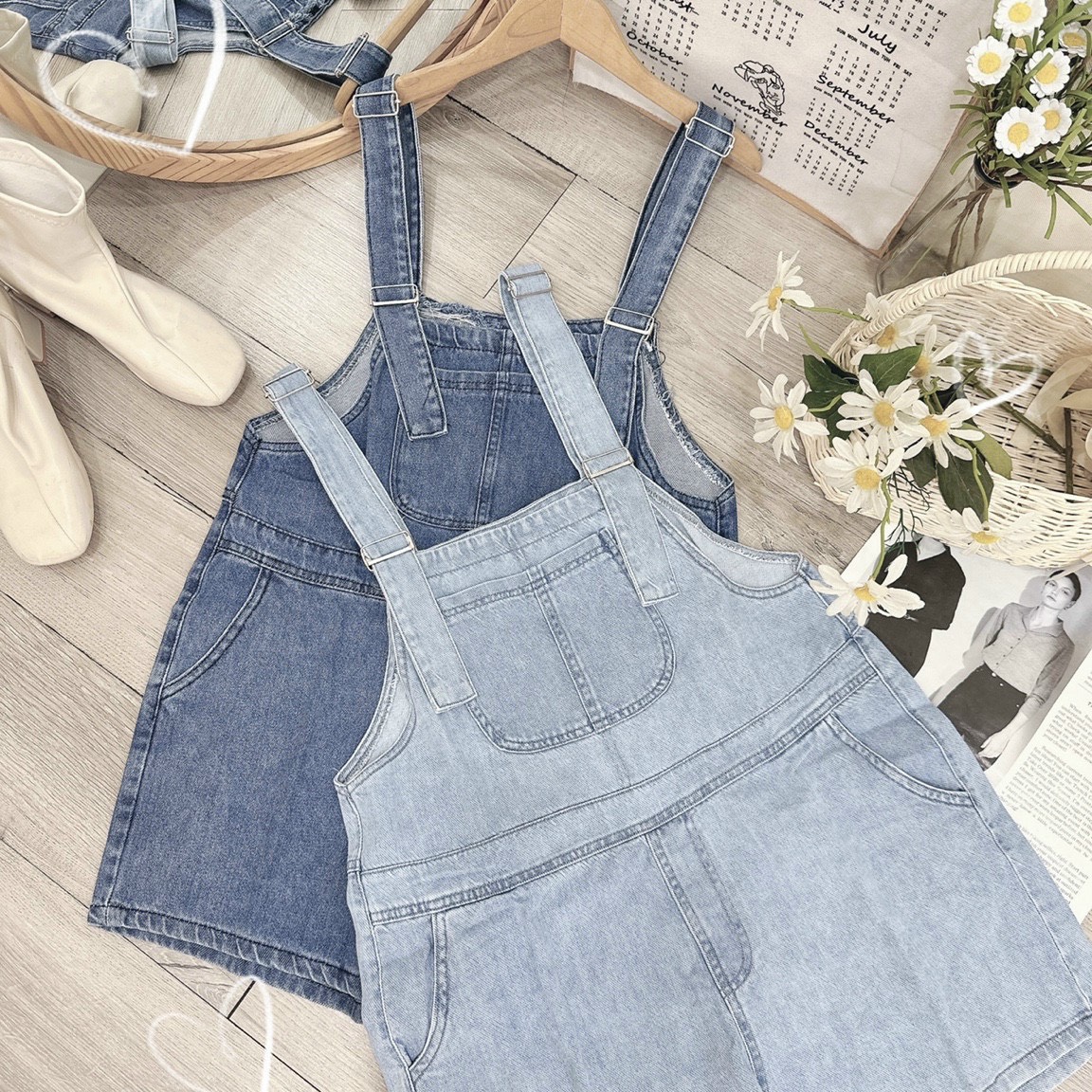 SET QUẦN YẾM ĐẦM YẾM JUMPSUIT ĐỒ BAY NGẮN TRƠN QUẦN ỐNG RỘNG LƯNG CAO DENIM JEANS DẠO PHỐ DỰ TIỆC GIÁNG SINH NOEL