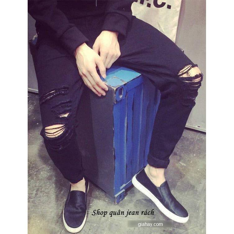 Jeans đen phun rách kiểu