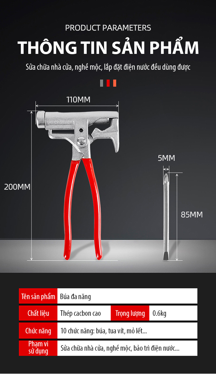 BÚA TRỢ LỰC ĐÓNG ĐINH ĐA NĂNG 10 IN 1
