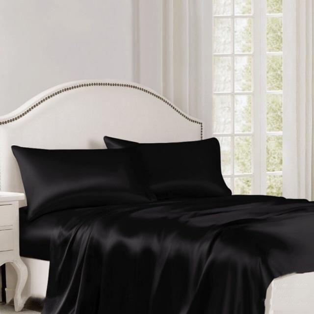 Bộ 4 Món Ga Gối Phi Lụa Lan Pham Bedding Mát Mịn - Đen