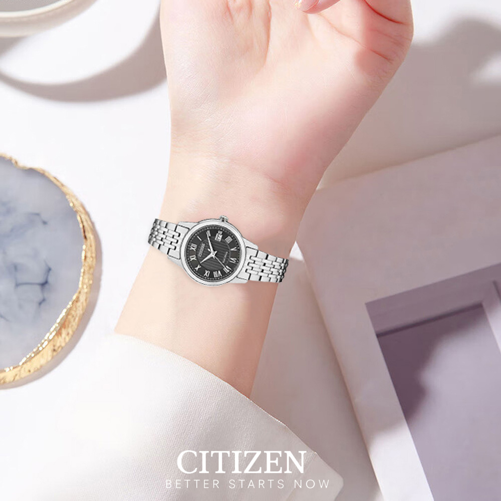 Đồng Hồ Nữ Citizen Dây Thép Không Gỉ FE1080-51E - Mặt Đen (Sapphire)