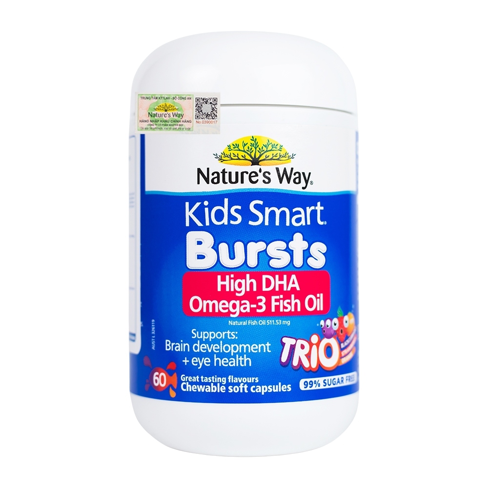 Viên Uống Dầu Cá Nature's Way Kids Bursts High DHA Omega 3 Fish Oil Trio (Chai 60 Viên)
