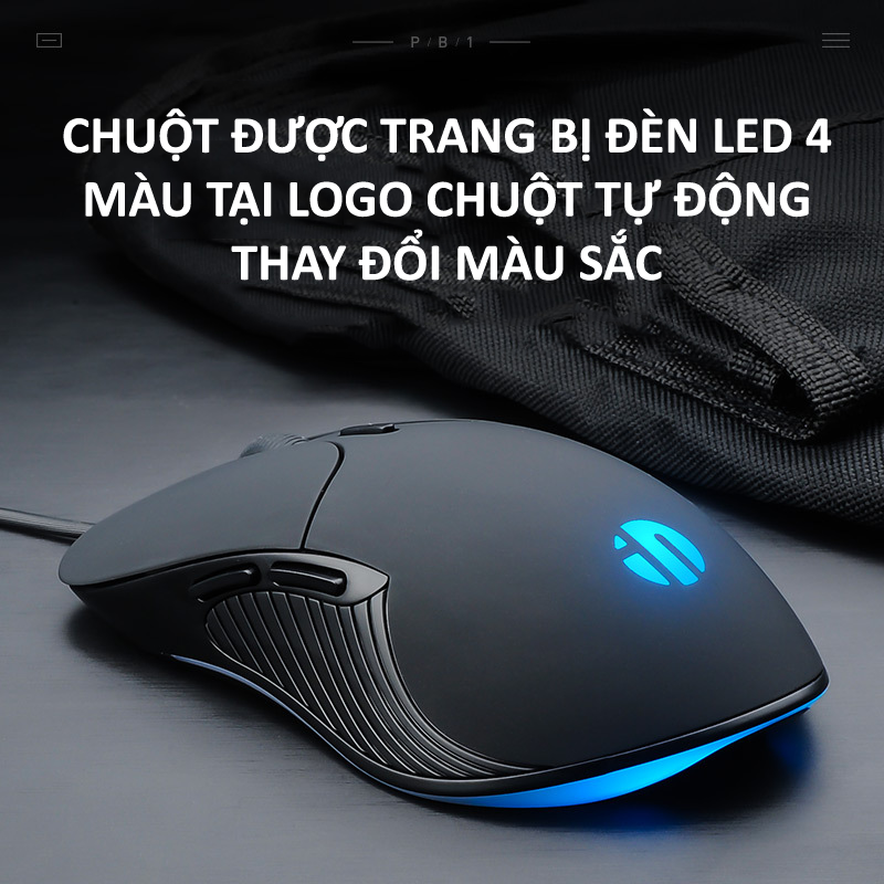 Chuột có dây INPHIC PB1P 6 nút với độ DPI lên đến 4800 phù hợp chơi game cho game thủ chuyên nghiệp, làm việc văn phòng, photoshop (MÀU ĐEN) - Hàng Chính Hãng