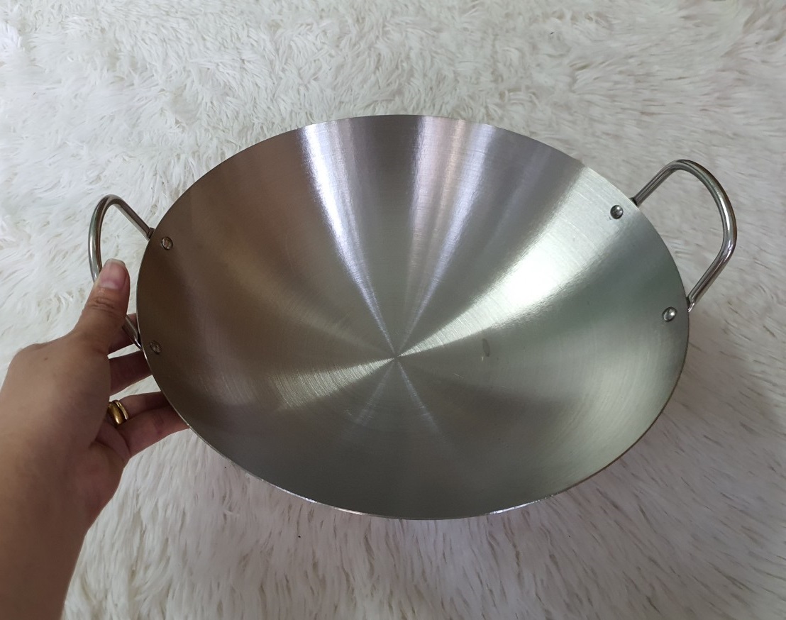 Chảo xào sâu lòng – Chảo inox 2 quai 1 đáy loại nhỏ / Size 30 cm đến 46 cm