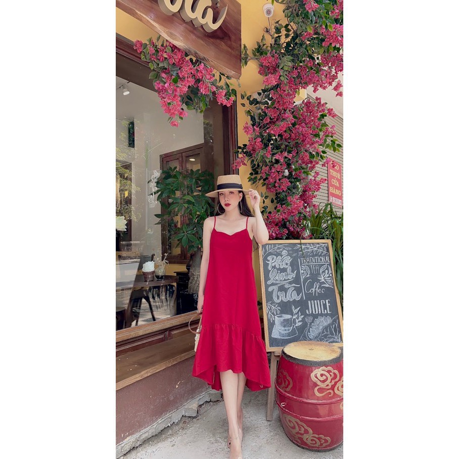 Váy maxi đi biển hai dây chất đũi mát freesize nhiều màu - Đầm đuôi cá dáng rộng dạo phố bầu bí bon chen