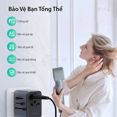 Sạc đa cổng Aukey Travel Mate 2USB 2Type-C 35W PA-TA07 - Hàng chính hãng