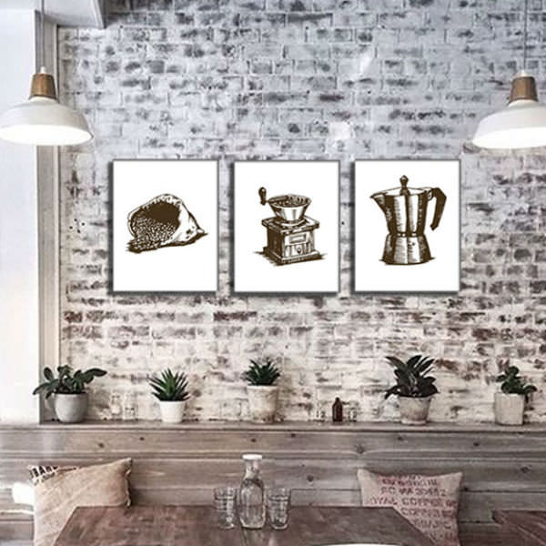 Bộ 3 Tranh Canvas Viền Composite Treo Tường Quán Cà Phê Retro W080