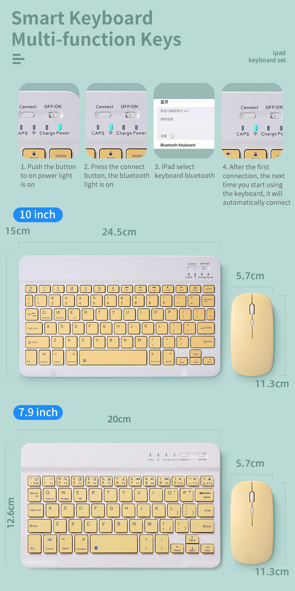Hồng Nhiều Màu Sắc Tây Ban Nha Bàn Phím Không Dây Bluetooth Và Chuột Cho iPad 10.2 10.5 10.9 Dành Cho Samsung Máy Tính Bảng Android Nga Bàn Phím