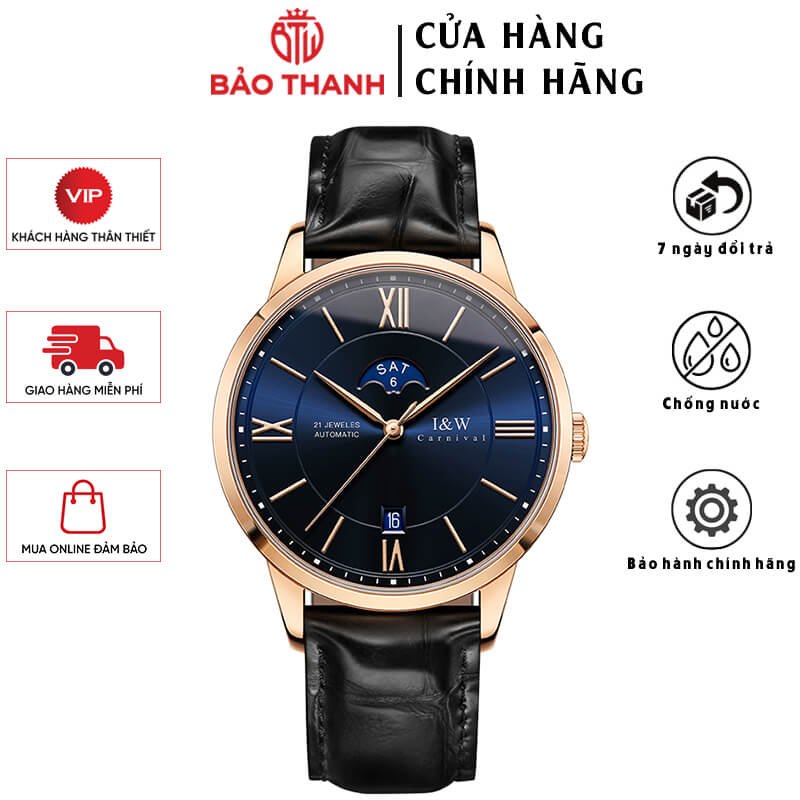 Đồng Hồ Nam I&amp;W Carnival 528G2 Chính Hãng Full Box Chống Nước Kính Chống Xước Dây Da Cao Cấp BH 24T (Máy Cơ Tự Động)