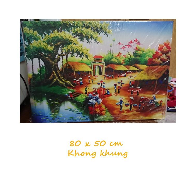 Tranh in sơn dầu không khung Cảnh chợ quê KT 80 x 50 cm