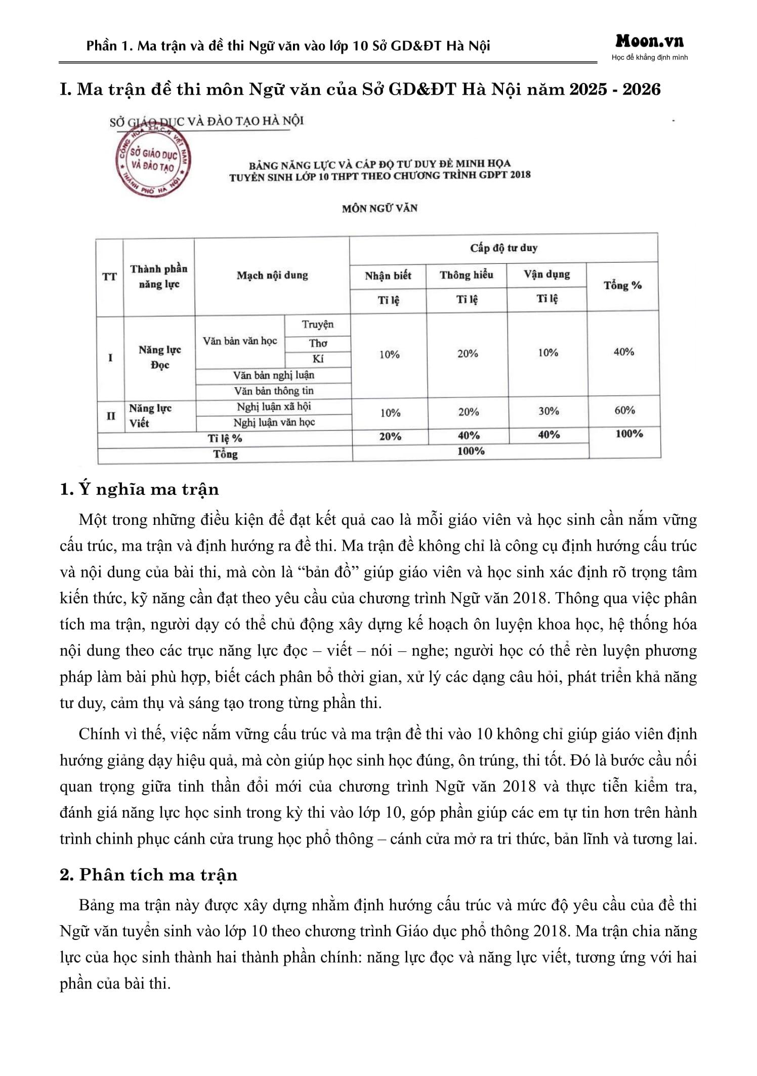 Sách - 50 Đề Minh Họa Thi Vào 10 - Môn Ngữ Văn (Theo Cấu Trúc Đề Của Sở Giáo Dục Và Đào Tạo Hà Nội)