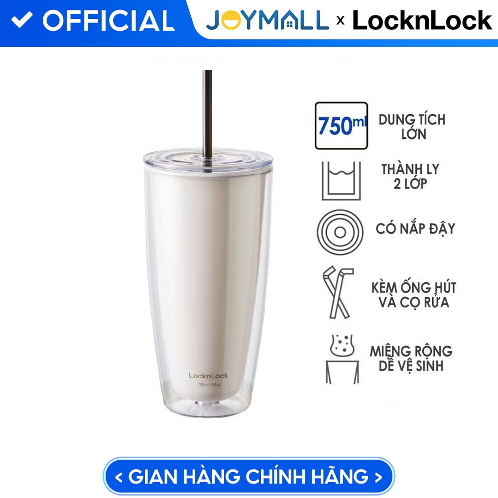 Ly nhựa 2 lớp LocknLock kèm ống hút HAP507 750ml