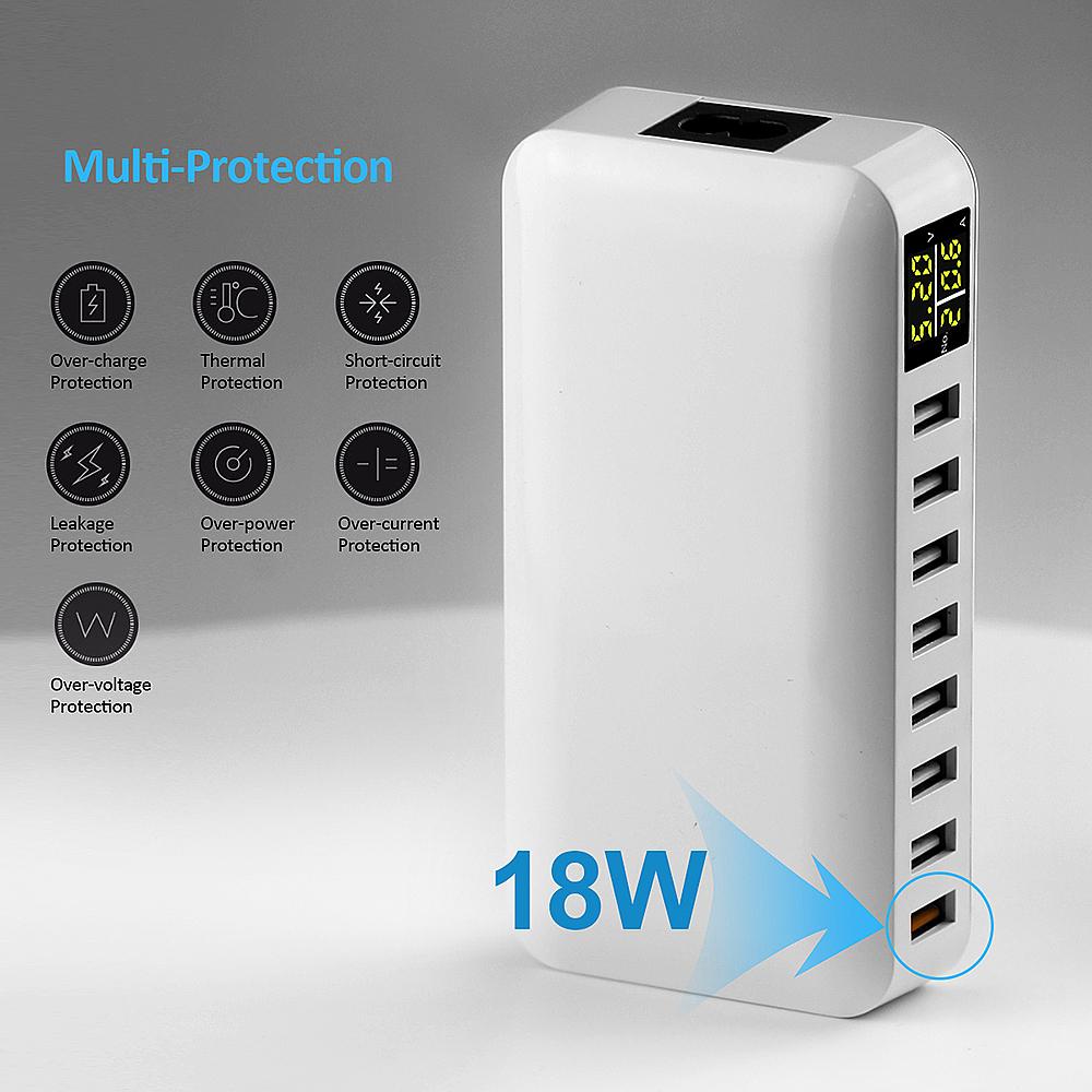 Trạm sạc thông minh USB 8 cổng để bàn 60W 8A với màn hình LED ệ Nhận biết dòng điện và điện áp thông minh