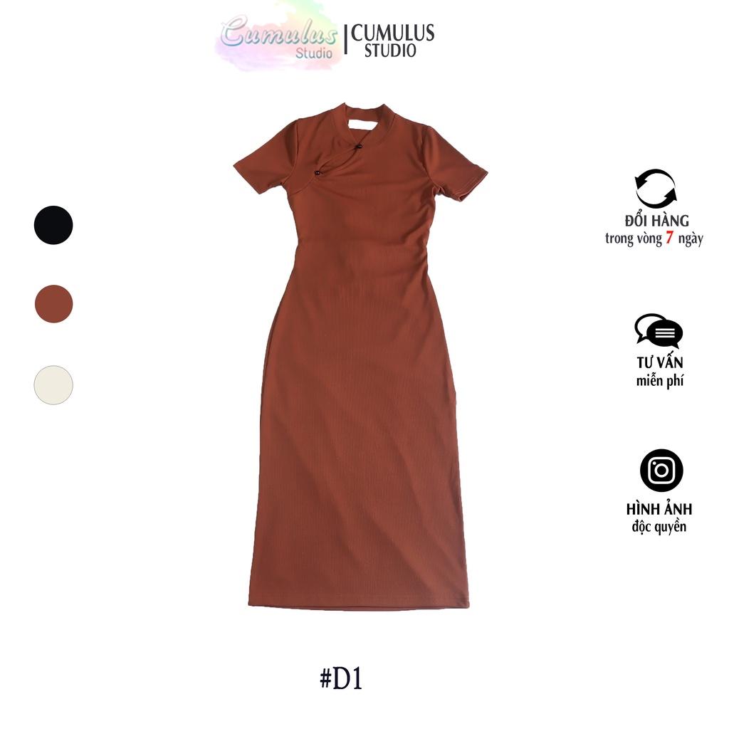 Đầm nữ body cổ trụ cột dây lưng Cumulus chất thun gân lạnh D01
